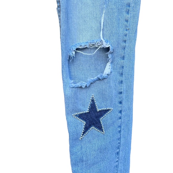 Sandro Embellished Patch Pearl Monaco Straight Leg Jeans - Picture 9 of 13